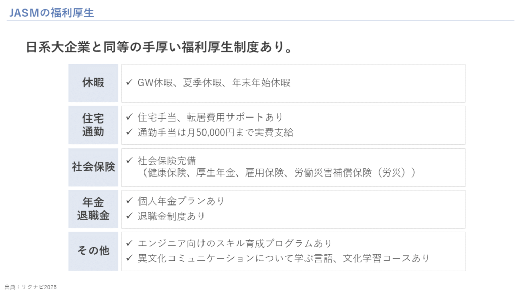 JASMの福利厚生