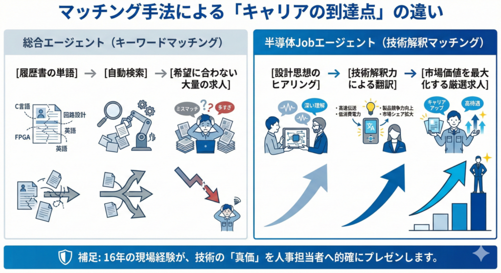 マッチング手法による「キャリアの到達点」の違い