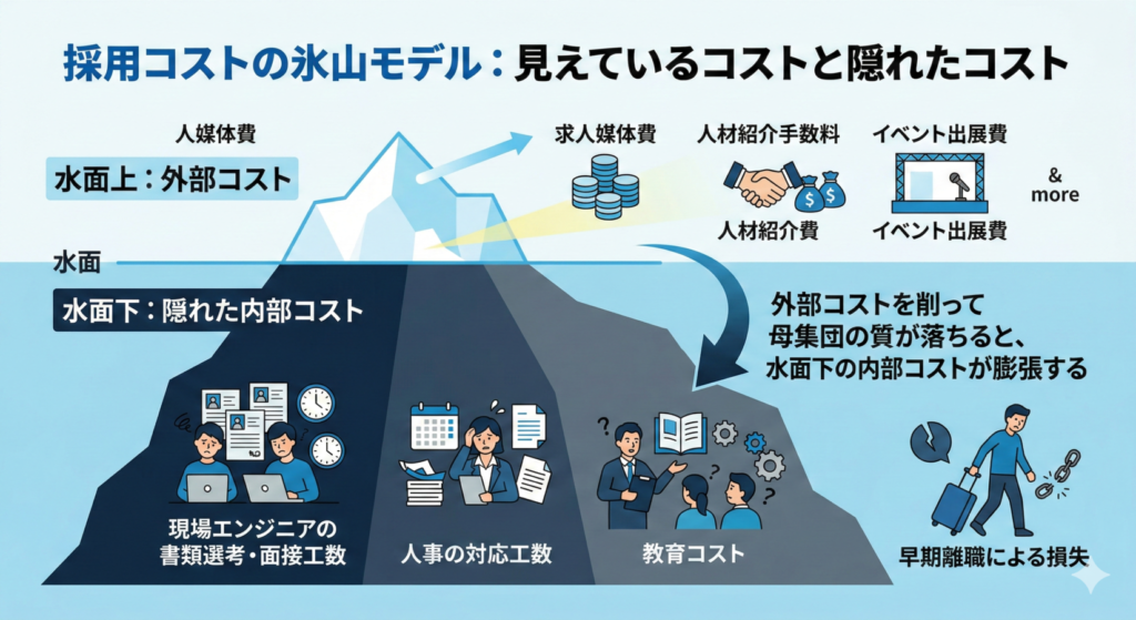 採用コストの氷山モデル:見えているコストと隠れたコスト